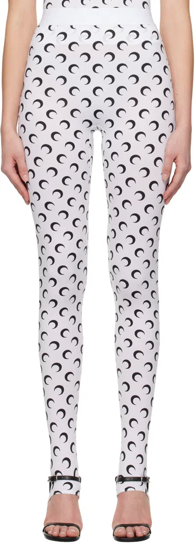 MARINE SERRE WHITE RECYCLED MOON JERSEY STIRRUP LEGGINGS
