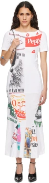 MARINE SERRE WHITE REGENERATED GRAPHIC MAXI DRESS