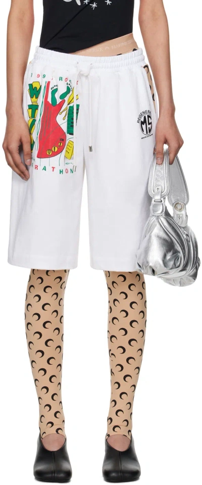 Marine Serre White Regenerated Graphic Shorts In Wh10 White