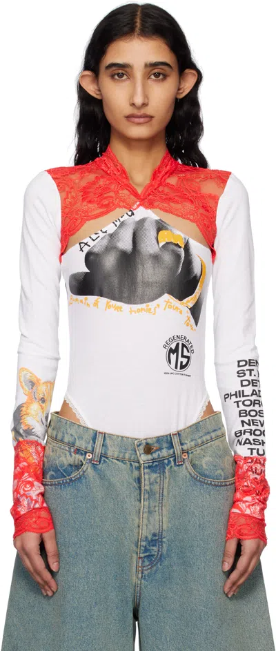 MARINE SERRE WHITE REGENERATED T-SHIRTS & LACE LONG SLEEVE BODYSUIT
