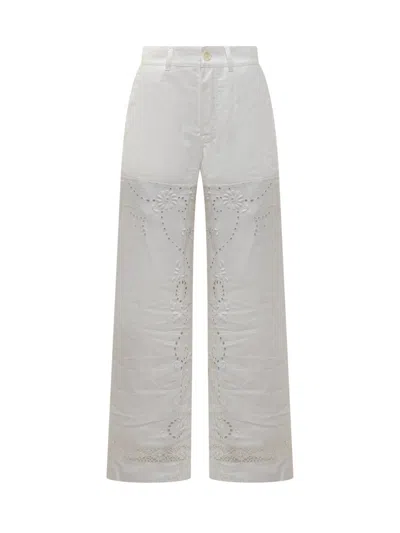 Marine Serre White Relaxed Flat Front Pants