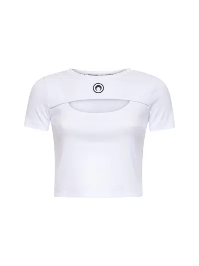 Marine Serre White Ribbed Jersey Moon Logo T-shirt