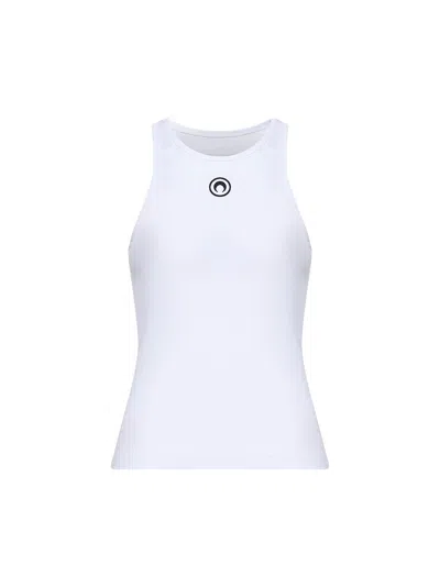 Marine Serre White Ribbed Jersey Moon Logo Tank Top