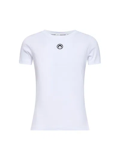Marine Serre White Ribbed Jersey Moon Logo T-shirt