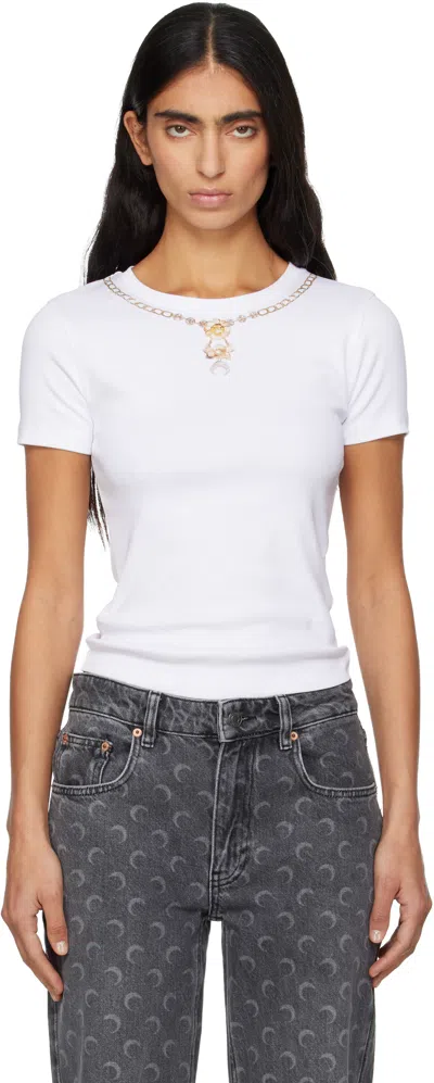 Marine Serre White Trompe L'oeil Jewelry Jersey Baby Fit T-shirt
