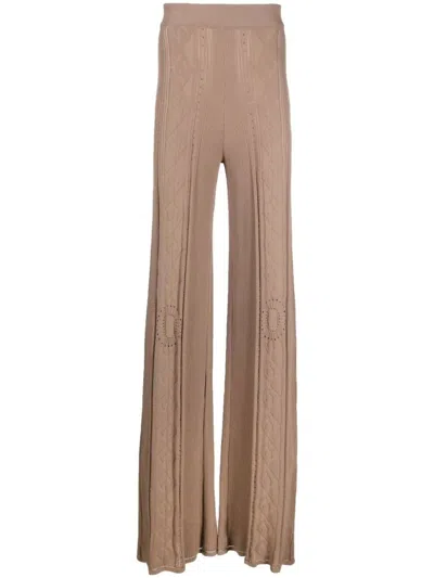 Marine Serre Wide-leg Textured Distressed Pants In Brown