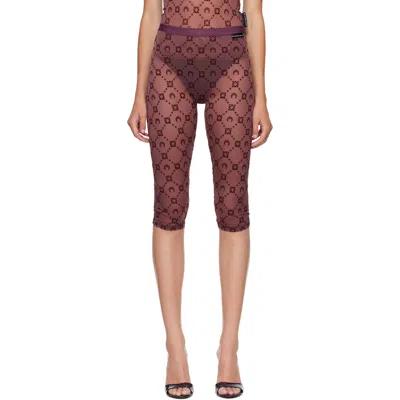 Marine Serre Wine Red Moongram Mesh Flock Capri Tight Shorts In Burgundy
