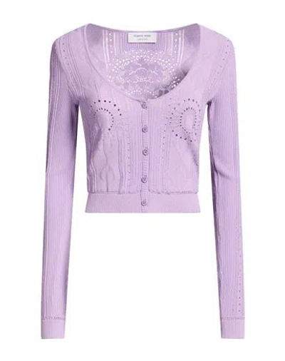 Marine Serre Woman Cardigan Lilac Size L Viscose, Polyamide In Purple
