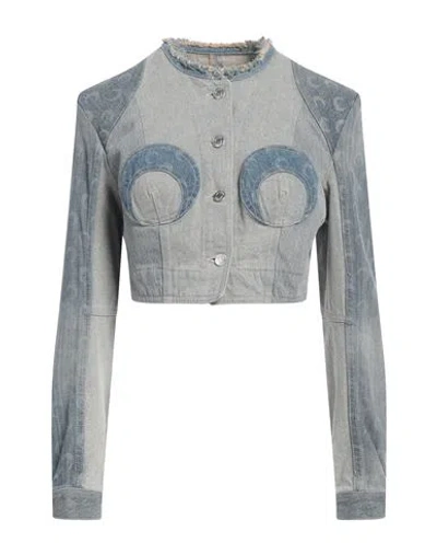 Marine Serre Woman Denim Outerwear Blue Size 8 Cotton, Elastane