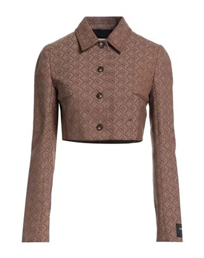 Marine Serre Woman Jacket Khaki Size 4 Recycled Polyester, Wool, Elastane In Beige