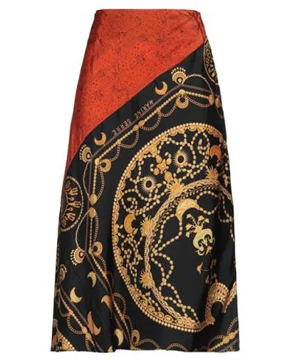 Marine Serre Woman Midi Skirt Black Size 4 Silk In Multi