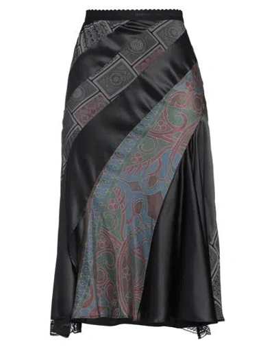 Marine Serre Woman Midi Skirt Black Size 4 Silk, Elastane