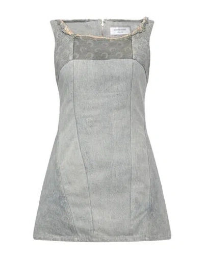 Marine Serre Woman Mini Dress Blue Size 6 Cotton, Elastane In Gray