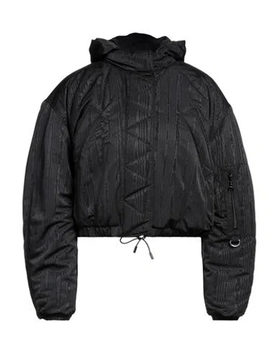 Marine Serre Woman Puffer Black Size 6 Recycled Polyester, Polyester, Recycled Viscose, Cupro