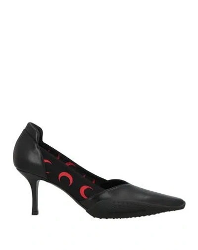 Marine Serre Woman Pumps Black Size 10 Leather, Textile Fibers