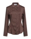 Marine Serre Woman Shirt Dark Brown Size 8 Acetate, Viscose, Elastane In Brown