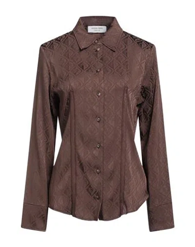 Marine Serre Woman Shirt Dark Brown Size 8 Acetate, Viscose, Elastane