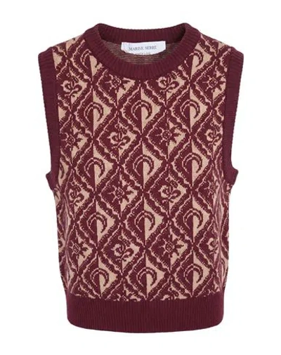 Marine Serre White Line Woman Sweater Burgundy Size L Wool, Viscose In Multi