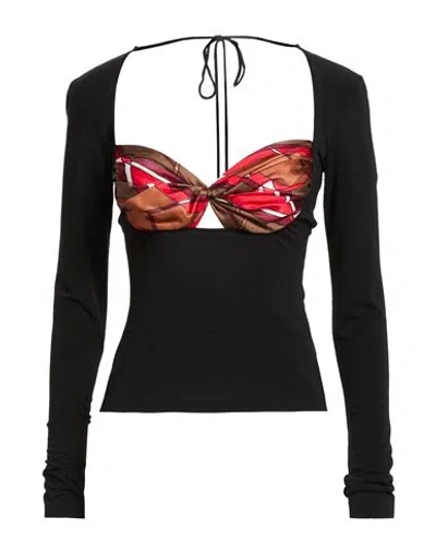 Marine Serre Woman Top Black Size L Viscose, Elastane, Silk