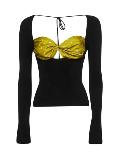 Marine Serre Women Black Draped Top With Silk Insert