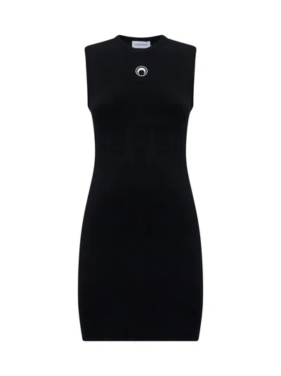 MARINE SERRE MARINE SERRE WOMEN BLACK KNIT MOON LOGO MINIDRESS