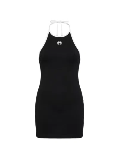 Marine Serre Women Black Logo Halter Neck Mini Dress