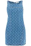 Marine Serre Deadstock Denim Moon-print Mini Dress In Blue