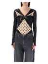 Marine Serre Black Draped Body With Moon Brooch And Cut-outs In Black