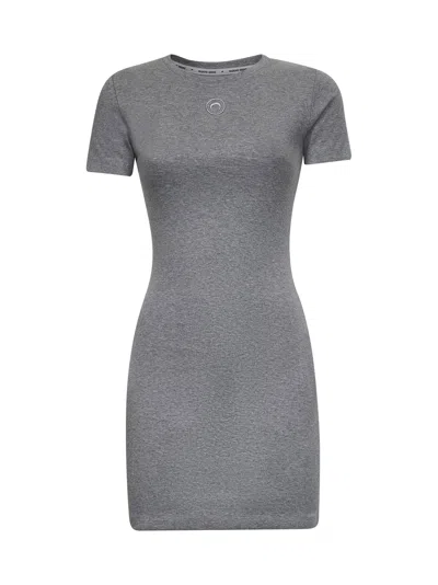Marine Serre Women Grey Ribbed Jersey Moon Logo Mini Dress In Gray