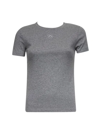Marine Serre Women Grey Ribbed Jersey Moon Logo T-shirt In Gray