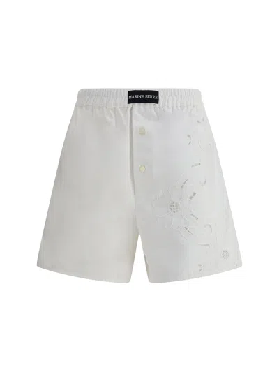 Marine Serre Women Linen Shorts In White