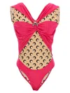 Marine Serre Logo-print Patchwork Bodysuit In Pink