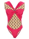 Marine Serre Logo-print Patchwork Bodysuit In Pink