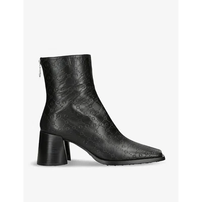 Marine Serre Womens Logo-embossed Leather Heeled Ankle Boots In Black