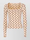 Marine Serre Moon Printed Jersey Ls Squareneck Top In Neutral