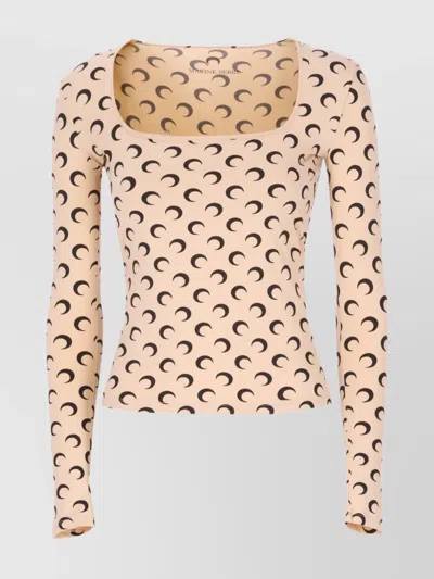 Marine Serre Moon Printed Jersey Ls Squareneck Top In Multi