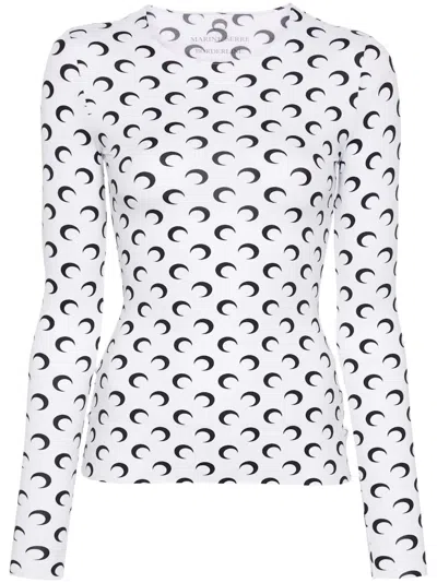 Pre-owned Marine Serre Women's  Moon Printed Jersey Second Skin Crewneck Sweatshirt Top In Optical White