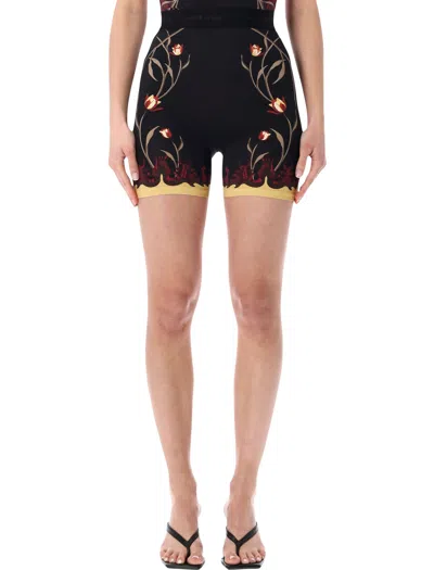 Marine Serre Floral Printed Jersey Mini Shorts In Black