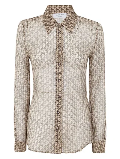 MARINE SERRE WOMEN'S MOON DIAMANT SILK CREPON BUTTON UP BLOUSE SHIRT