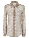 Marine Serre Moon Diamant Silk Crepon Button Up Blouse In Brown