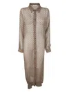 Marine Serre Moon Diamant Silk Crepon Button Up Dress Clothing In Brown