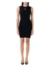 Marine Serre Fitted Black Mini Dress With Circular Emblem In Black