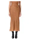Marine Serre Printed High Waist Midi Skirt With Side Slit In Dark Camel