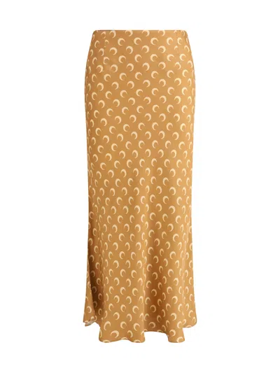 Marine Serre Printed High Waist Midi Skirt With Side Slit In Brown