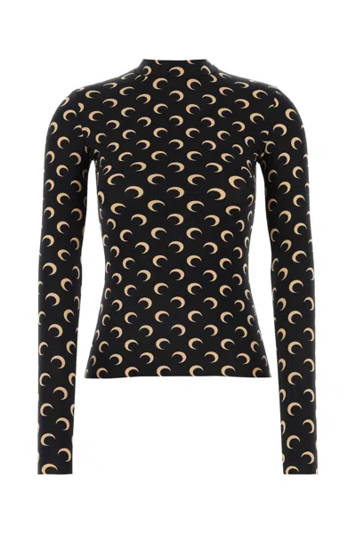 Marine Serre Crescent Print Turtleneck Long-sleeve Top In Black