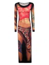 Marine Serre Multicolor Long Dress With All-over Graphic Print