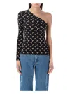 Marine Serre Black Moon Print Jersey Asymmetric Top In Black