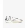 Marine Serre Womens Silver Logo-embellished Logo-debossed Metallic-leather Low-top Trainers In Silver