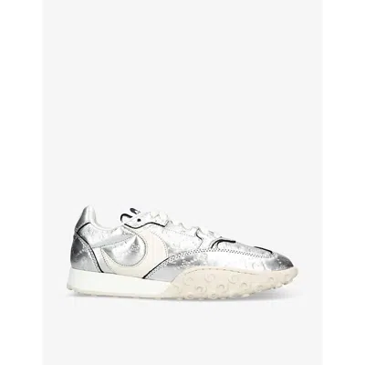 Marine Serre Womens Silver Logo-embellished Logo-debossed Metallic-leather Low-top Trainers