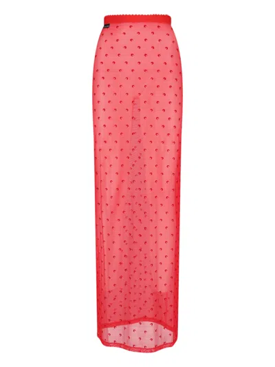 Marine Serre Midi Skirt Sheer Fabric Elastic Waistband In Multi